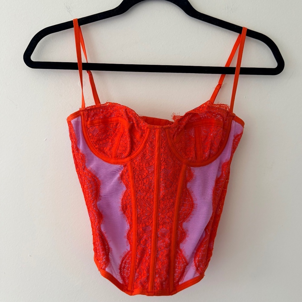 Out from Under Modern Love Corset Mesh Lace Orchid Bright Orange
